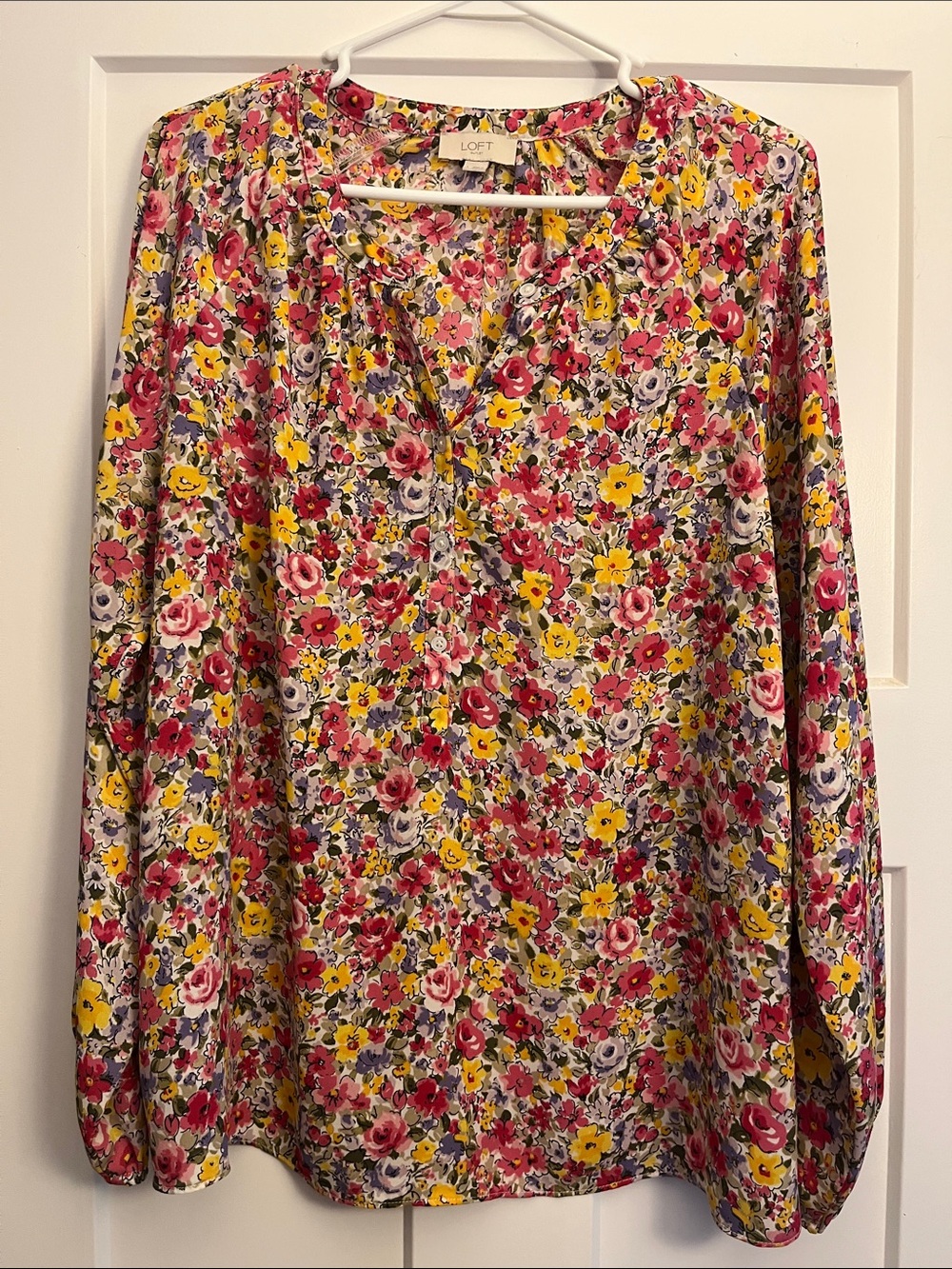 LOFT Yellow & Pink Floral Button-Front Blouse